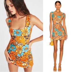 Miaou Orange and Blue Floral Mini Dress